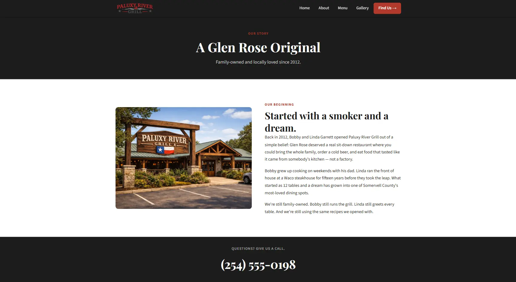 About page demo — Paluxy River Grill